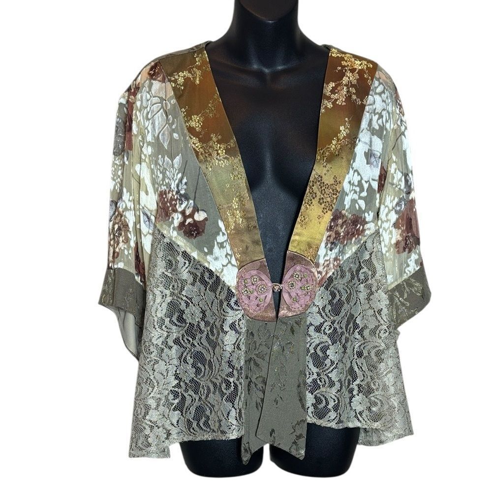 Spencer Alexis women’s xl vintage y2k mixed media kimono top Asian